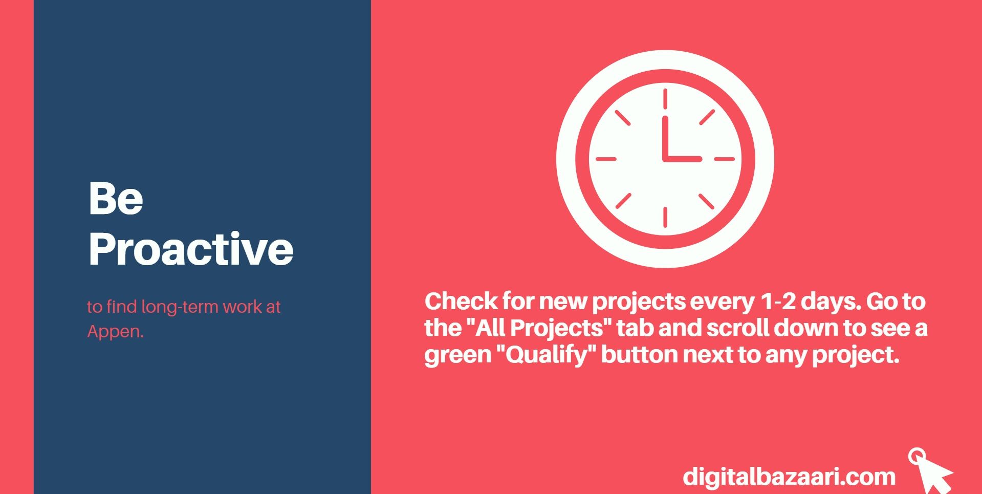 Be Proactive when finding work on appen. Check for new projects daily.