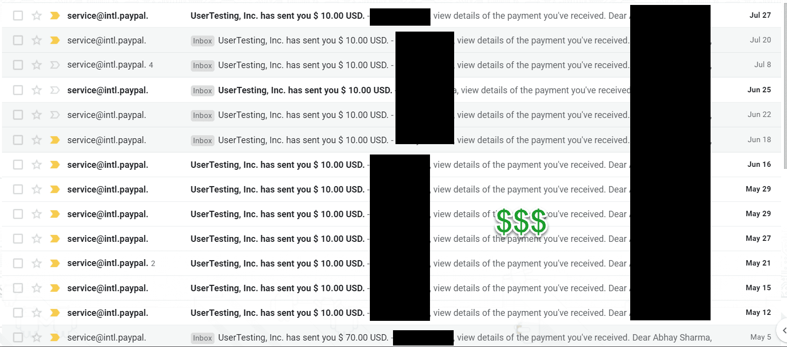 Usertesting Payment Proofs from paypal