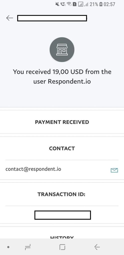 Respondent.io Paypal payment proof