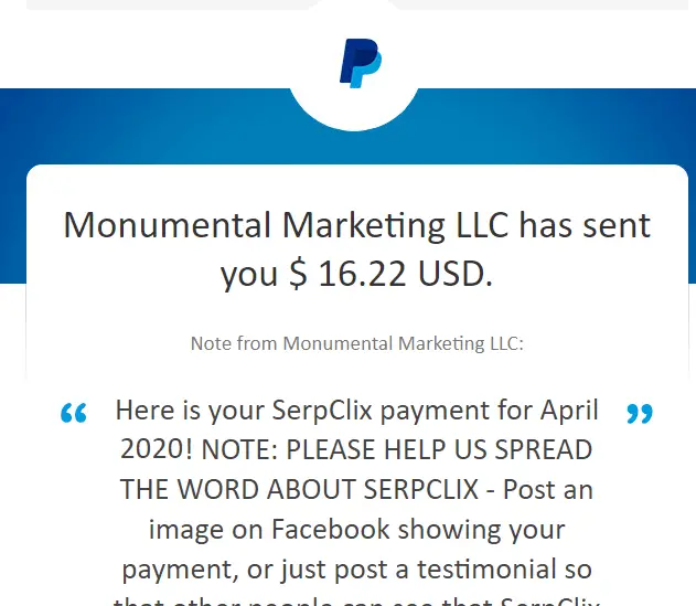 payment proof from serpclix (monumental marketing llc)