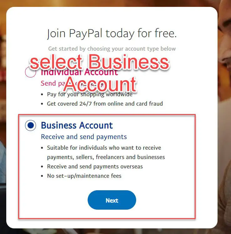 Business account paypal