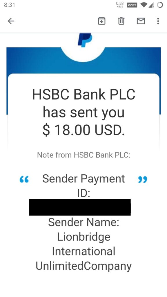 Lionbridge payment proof paypal