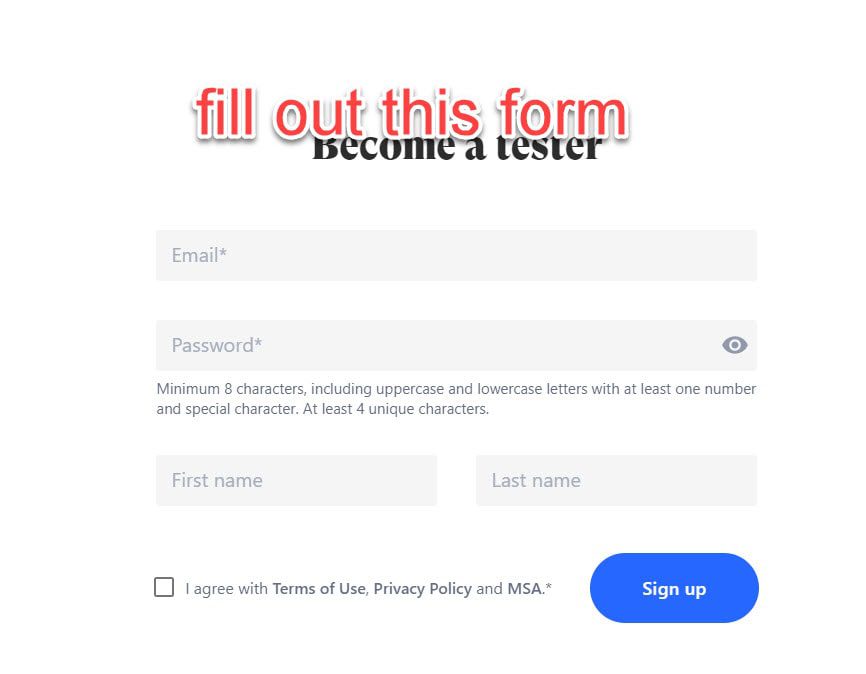 testlio signup form