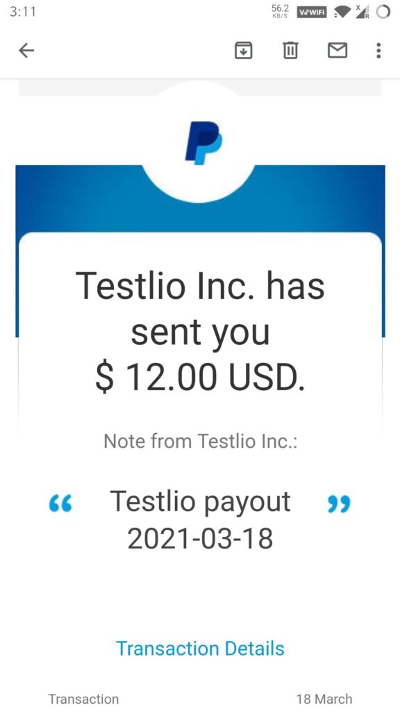 testlio payment proof for march 2021