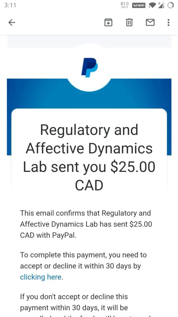 RAD Labs study payment proof for march 2021