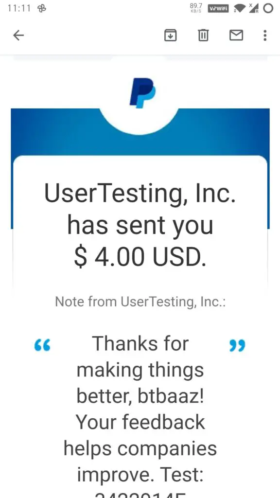 usertesting new 4$ test payment proof