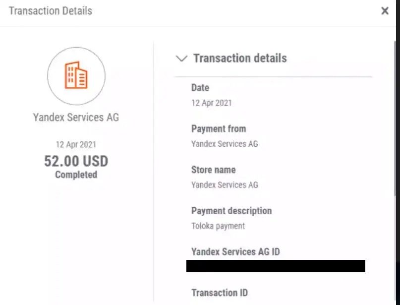 yandex toloka payment proof