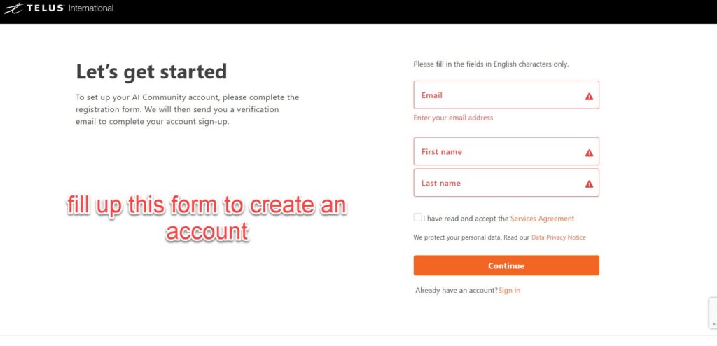 telus international signup form