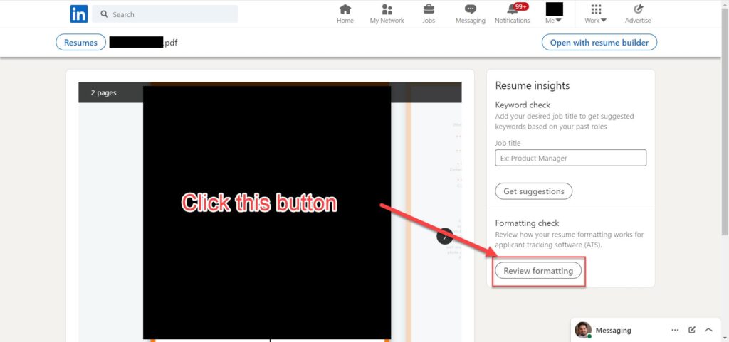 linkedin resume insights ATS Checker (formatting review)