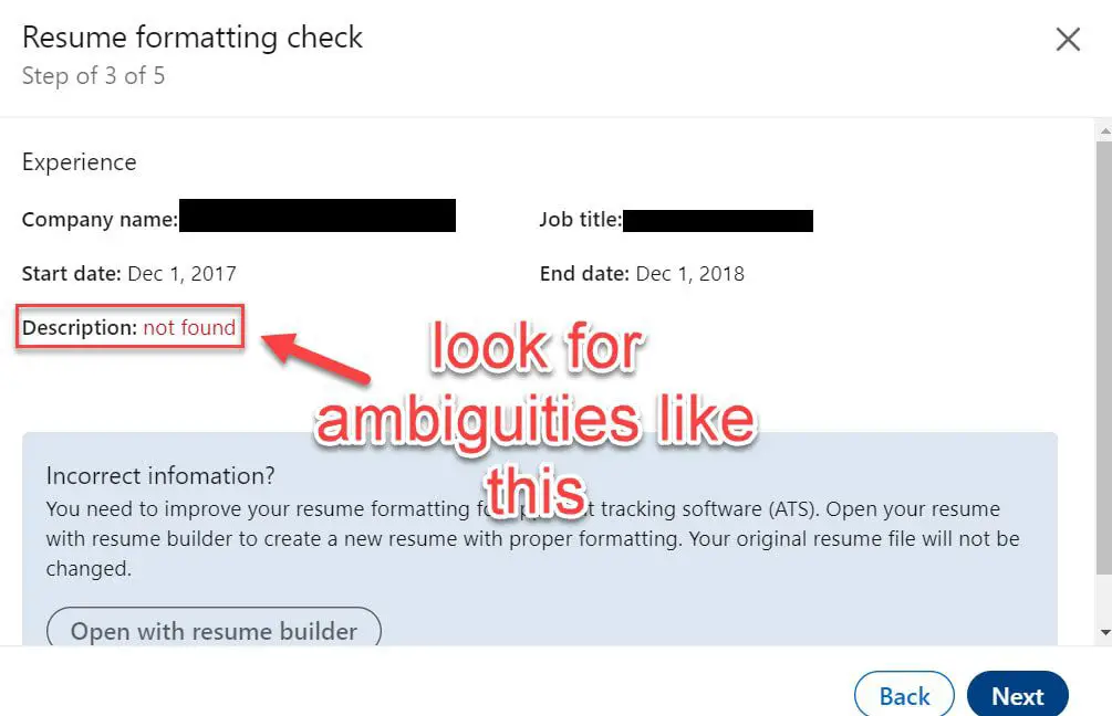 Linkedin resume formatting check