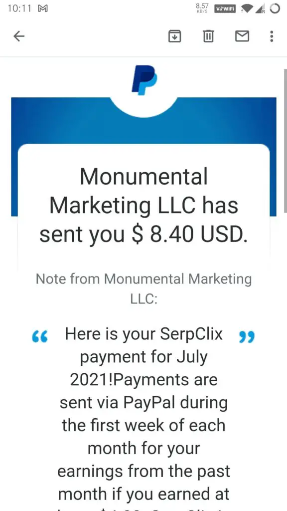 serpclix payment proof july 2021 monumental marketing llc