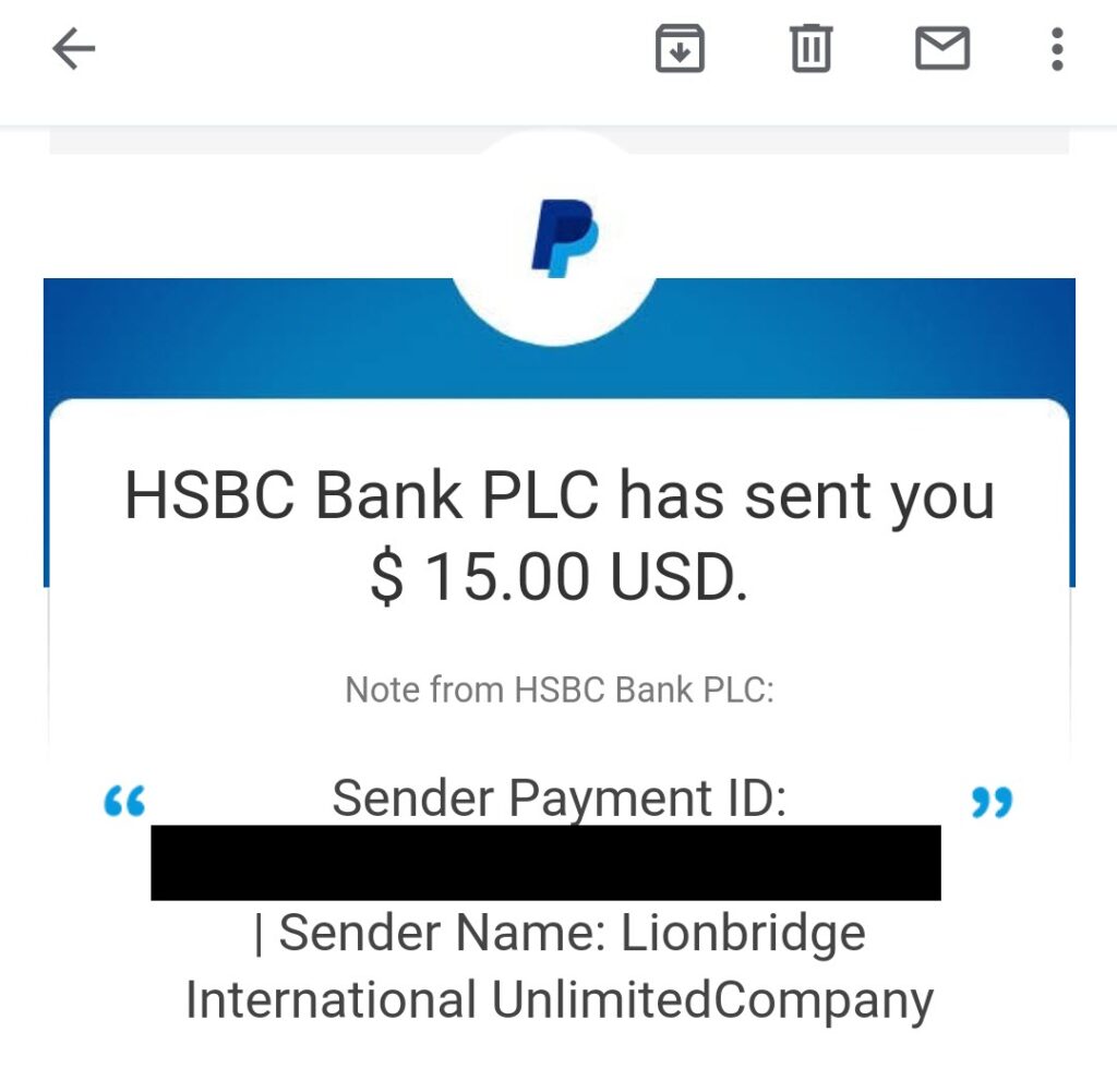 lionbridge payment proof hsbc bank plc
