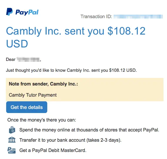 cambly payment proof