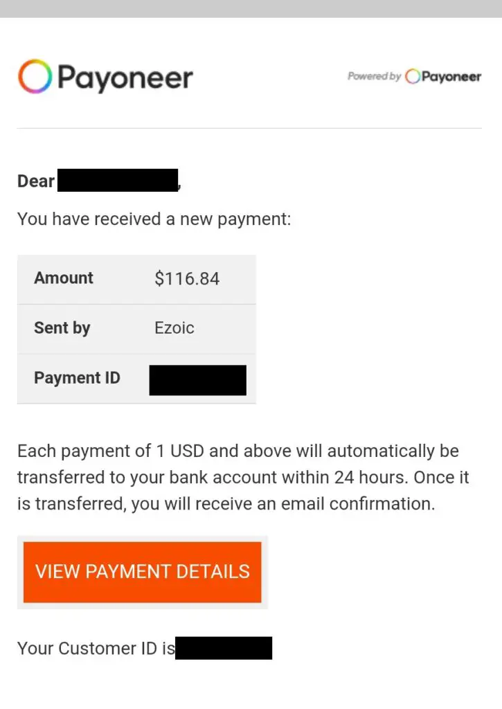 ezoic payment proof payoneer latest