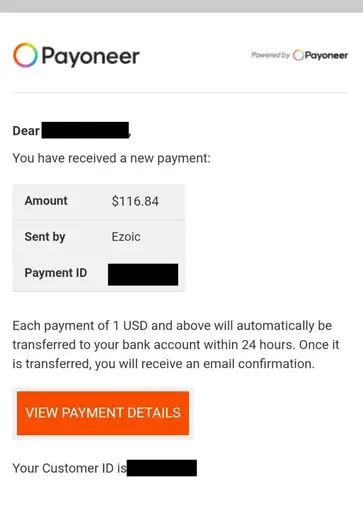 ezoic payment proof payoneer latest