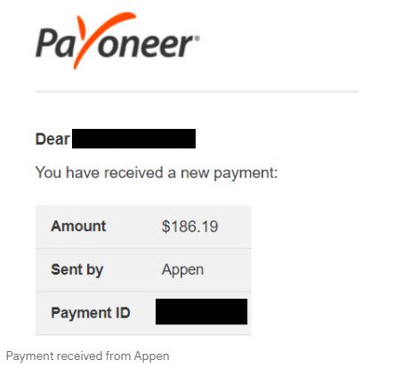 appen payment proof from payoneer