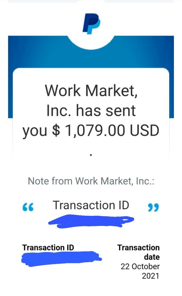 Lionbridge payment proof from workmarket