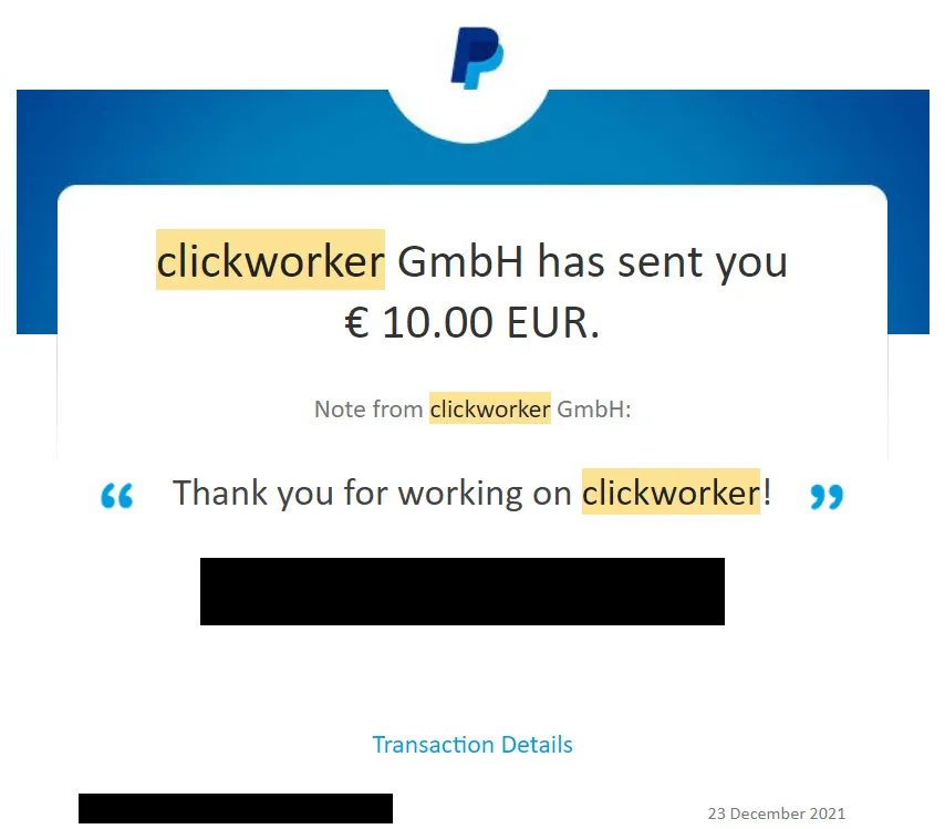 Clickworker Payment Proof