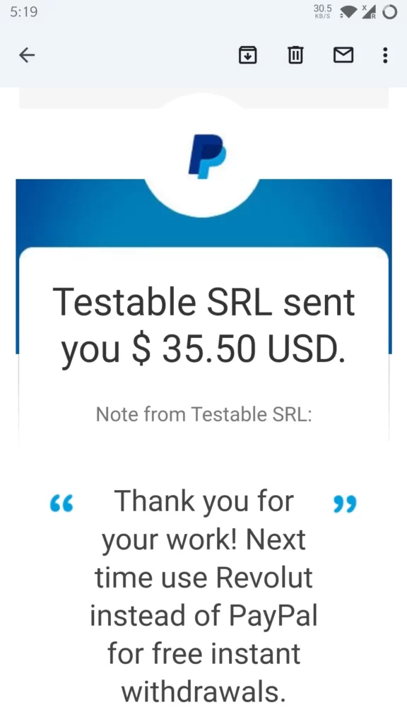 Testable Minds Payment Proof
