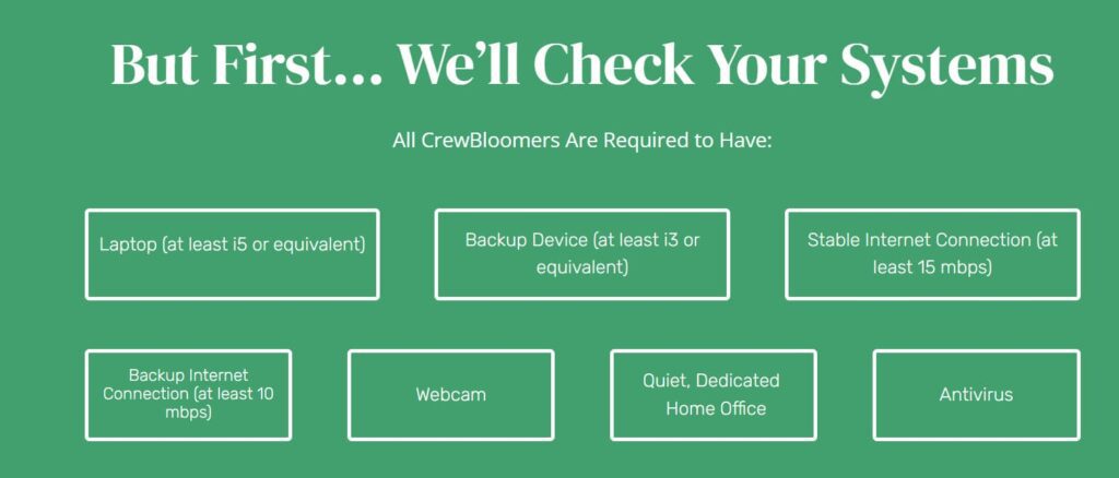 technical requirements to apply at crewbloom