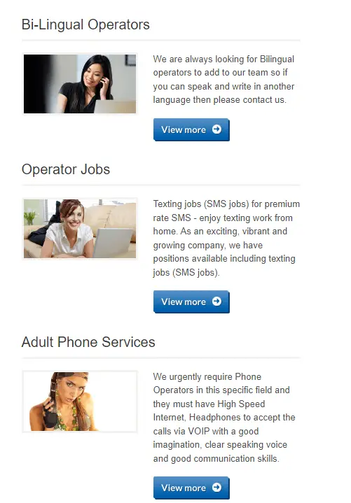 different type of operator jobs at text 121 chat