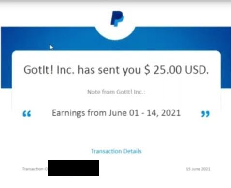 photostudy payment proof (gotit! inc) paypal