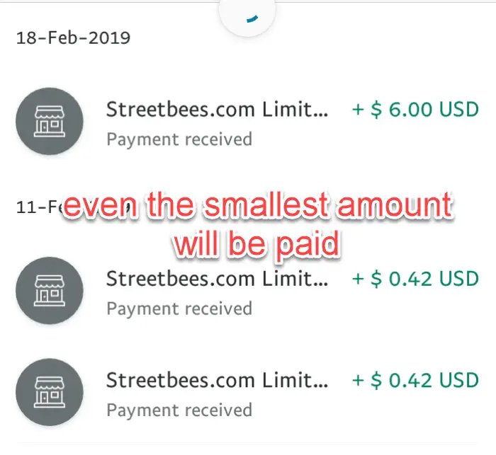 streetbees app payment proof (paypal)