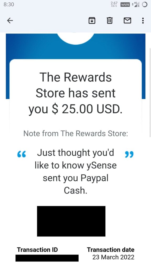 ysense payment proof paypal march 2022
