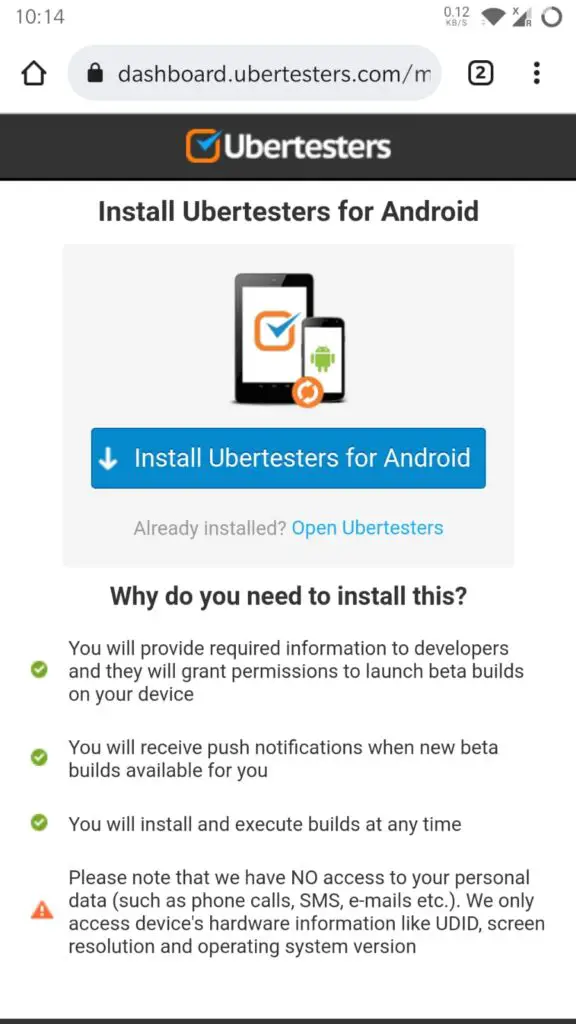 installing the ubertesters app