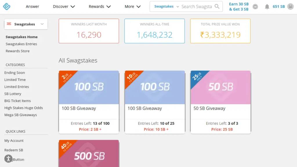 swagbucks lucky draw