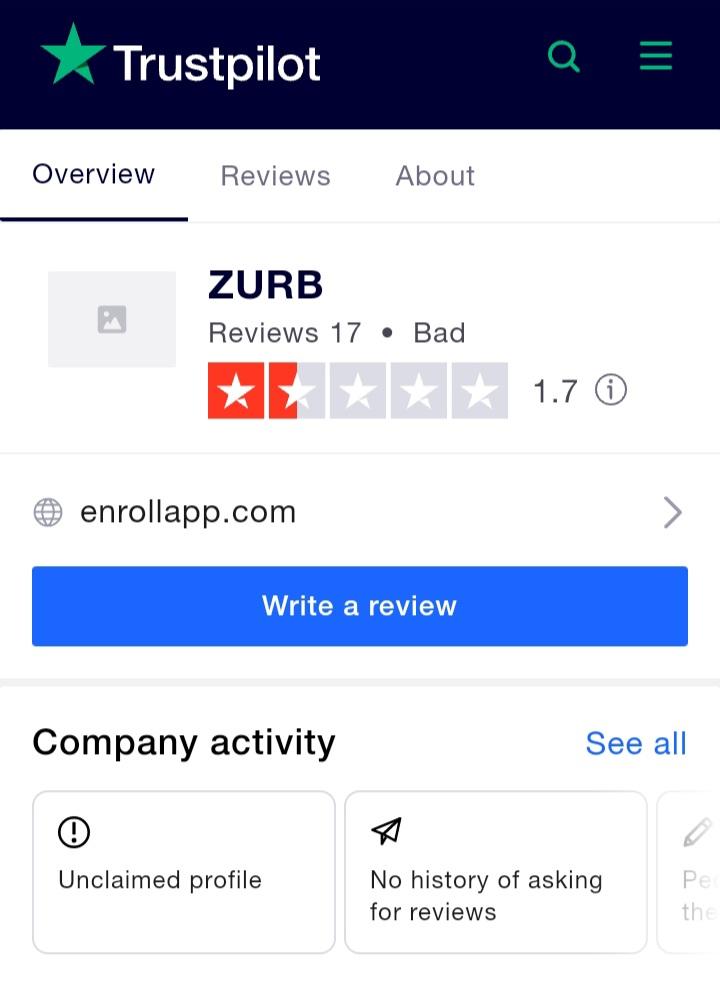 Enroll app's review and ratings on trustpilot.