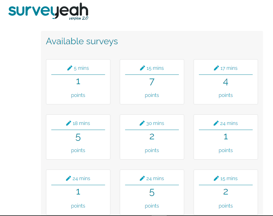 interface of available surveys 