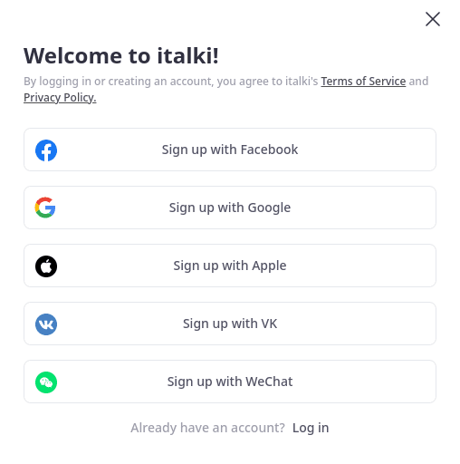 sign up to italki using any of the following apps