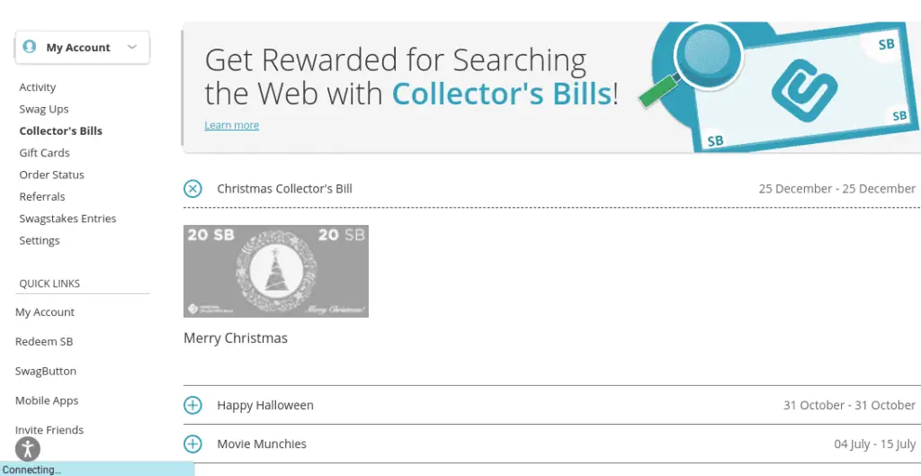 collector's bills in swagbucks