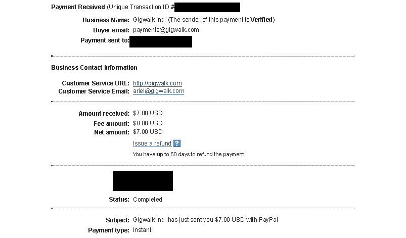 Gigwalk old payment proof (paypal)