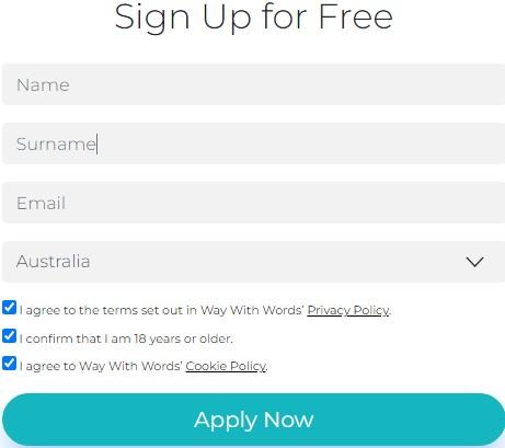 signup form of waywithwords