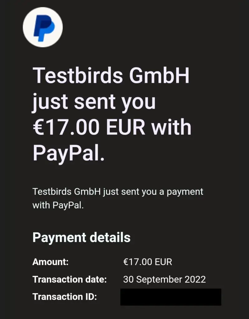testbirds payment proof paypal october 2022